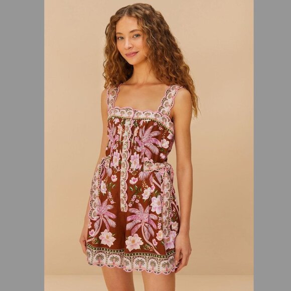 FARM Rio Palm Dream Euroflax Pleated Romper, Brown/Pink, NWT 🇧🇷 - Picture 7 of 16